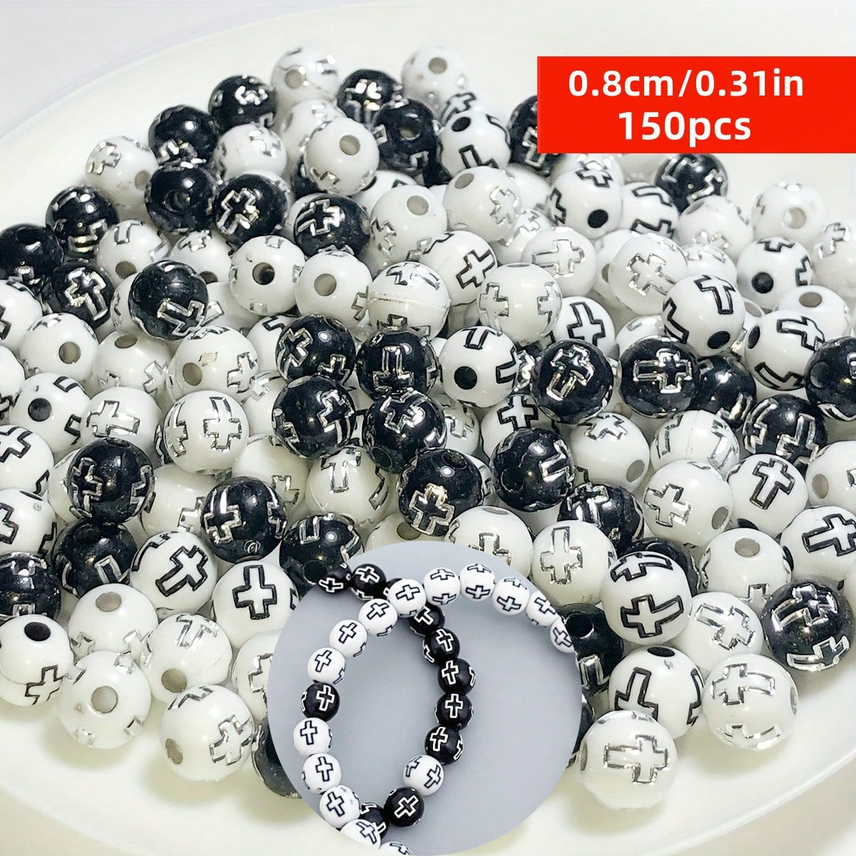 Jewelry Making Business - 8mm 150 stuks zwart-witte kruiskralen voor